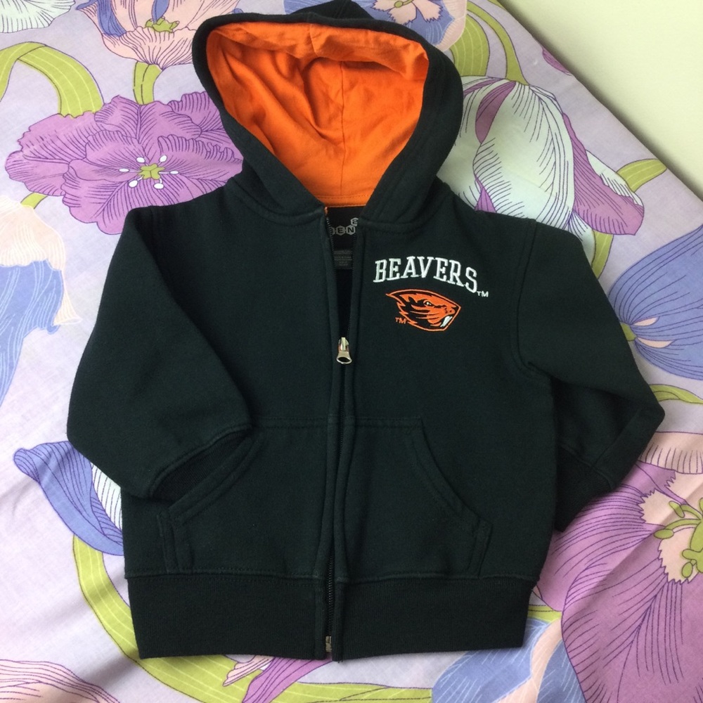 EUC GEN 2 Beavers Kids Zip-Up Blk Flannel Hodied Jacket